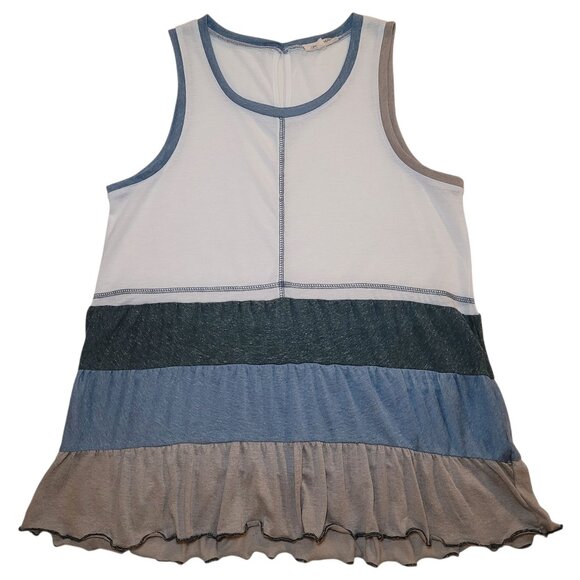 Womens Color Block Ruffle Hem Flowy Heathered Tank Top Mystree Size Small - Picture 1 of 10